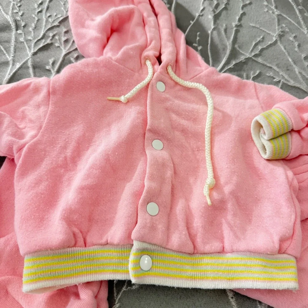 Vintage Pink Knit Baby Tracksuit Set Hooded Sweatshirt Joggers‎ 12 Months